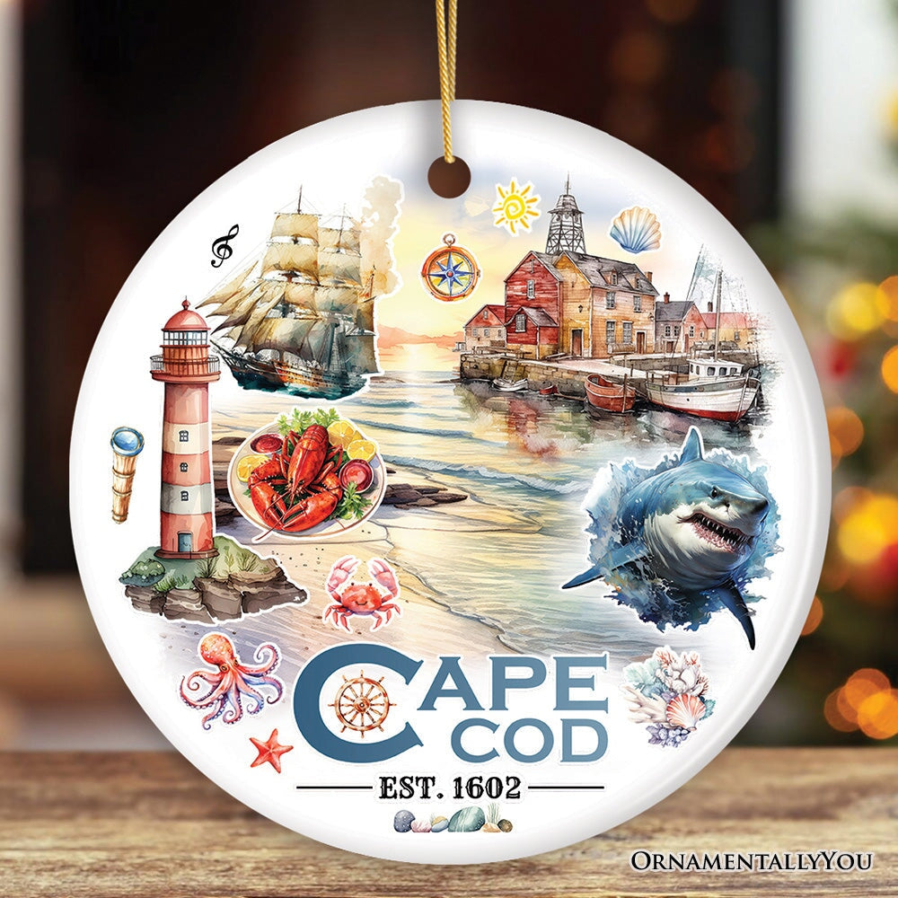 Artistic Cape Cod Exhibit Ornament, Massachusetts Landmark and Souvenir Gift