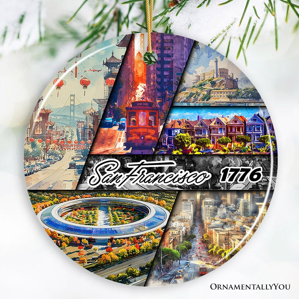 Artistic San Francisco California Christmas Ornament, Vintage Souvenir Decoration