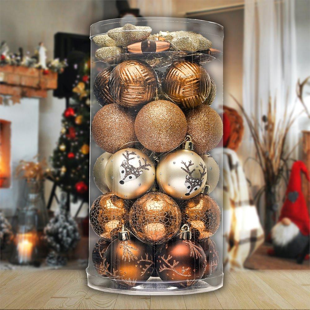 Autumn Color Christmas Ornament Bundle, Assorted 35 Piece Bronze Star and Deer Baubles