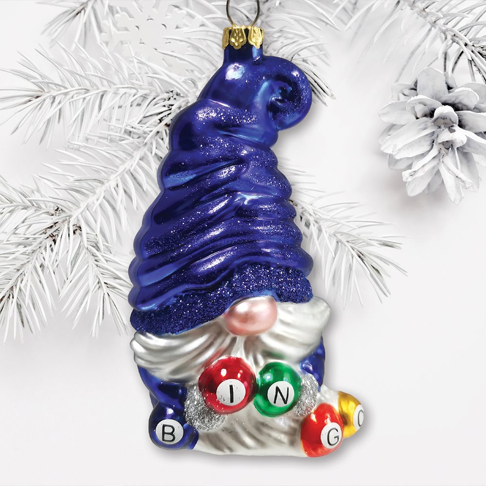 Bingo Gnome Glass Christmas Ornament