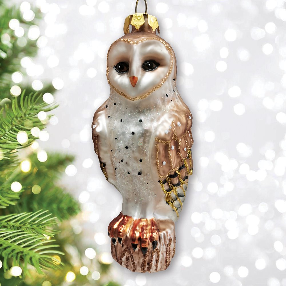 Classic Barn Owl Glass Christmas Ornament