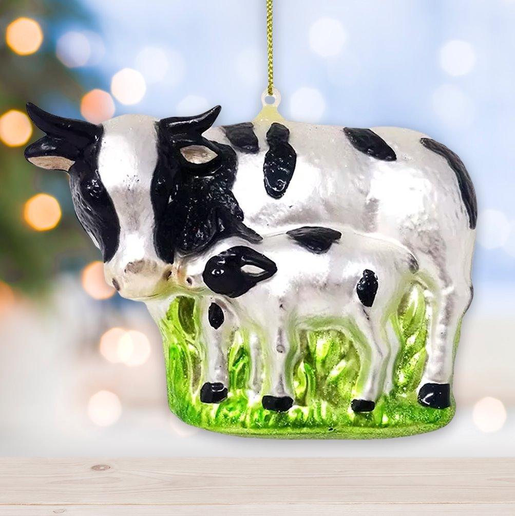 Cow and Calf Glass Christmas Ornament