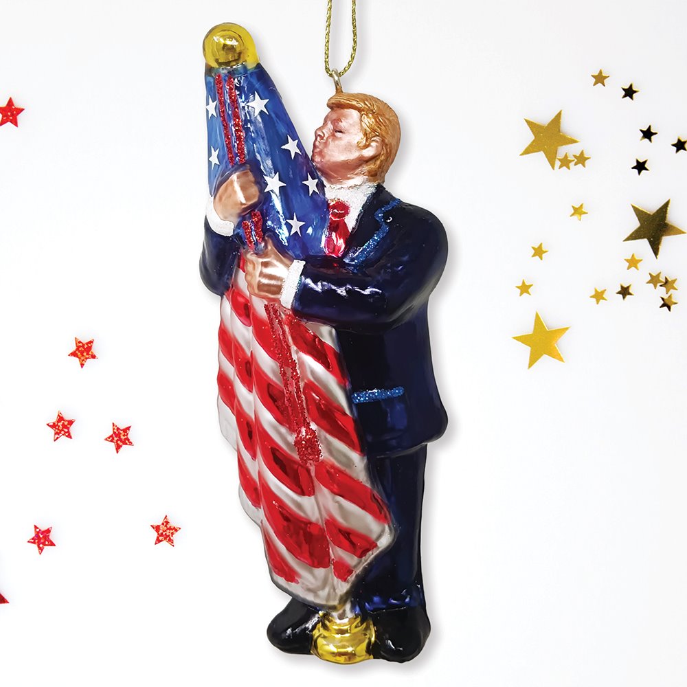 (Pre-Order) Donald Trump Kissing the American Flag Glass Christmas Ornament, United States President