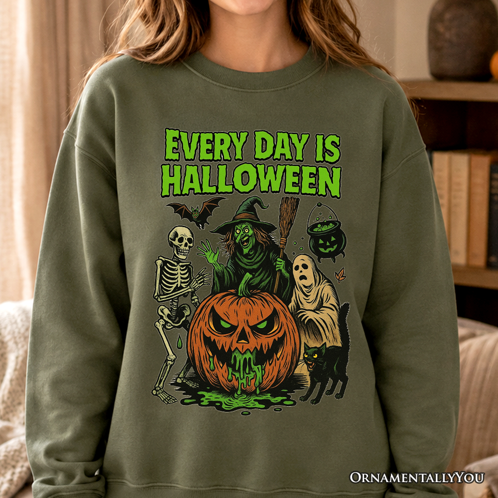 Every Day Is Halloween Sweatshirt, Vintage Pumpkin Witch Spooky Sweater for Eternal Spook Enthusiasts