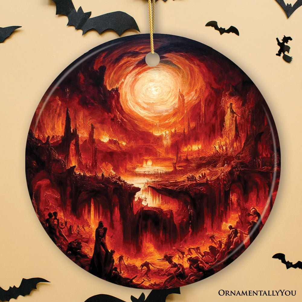 Fiery Hellscape Dante's Inferno Ceramic Ornament, Painting Halloween Gift And Decor