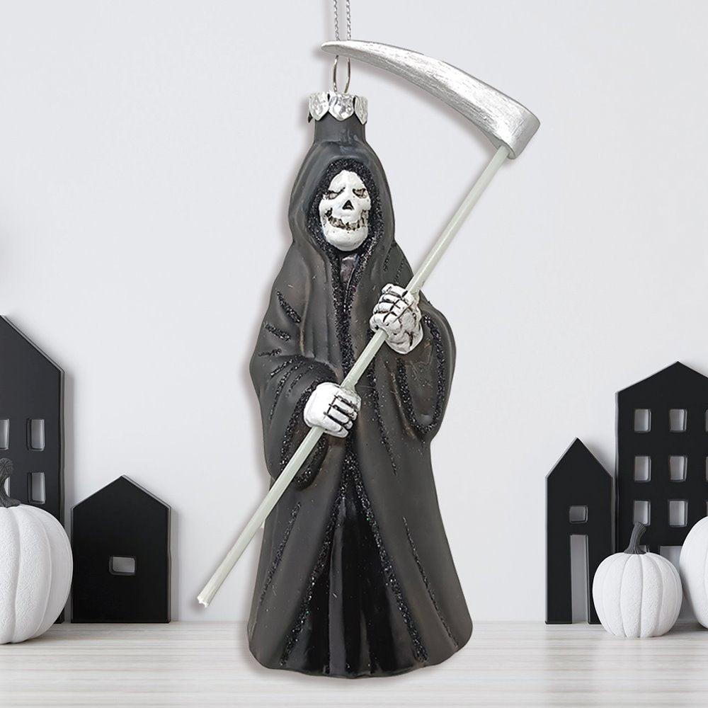 Grim Reaper Horror Glass Ornament, Spooky Halloween Christmas Tree Resin Decoration