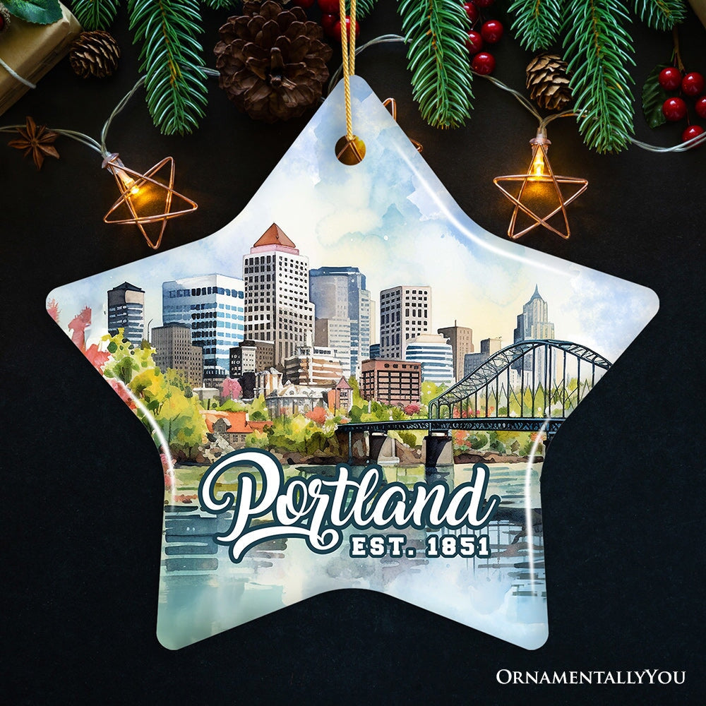 Portland City Skyline Ceramic Ornament, Oregon Travel Souvenir Christmas Decoration