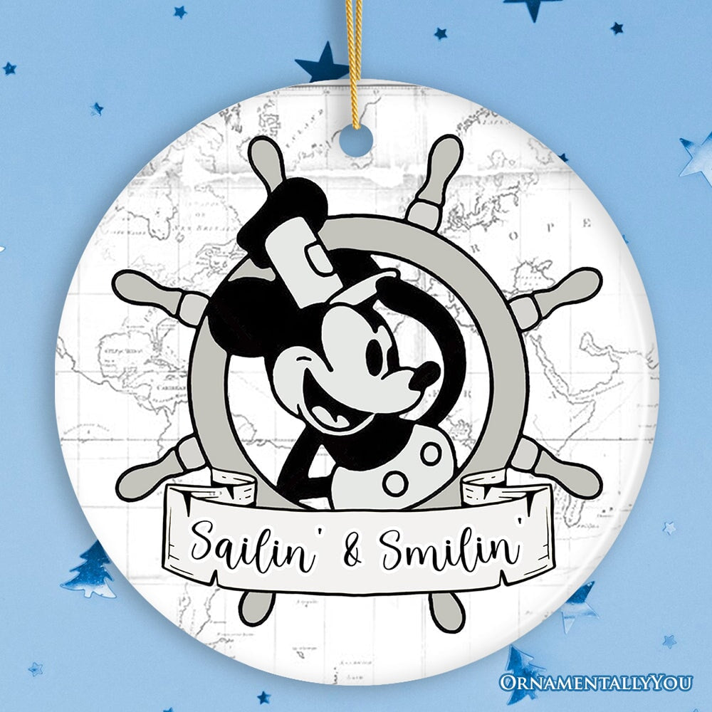 Sailin' and Smilin' Quote Christmas Ornament, Vintage Steamboat Willie Keepsake