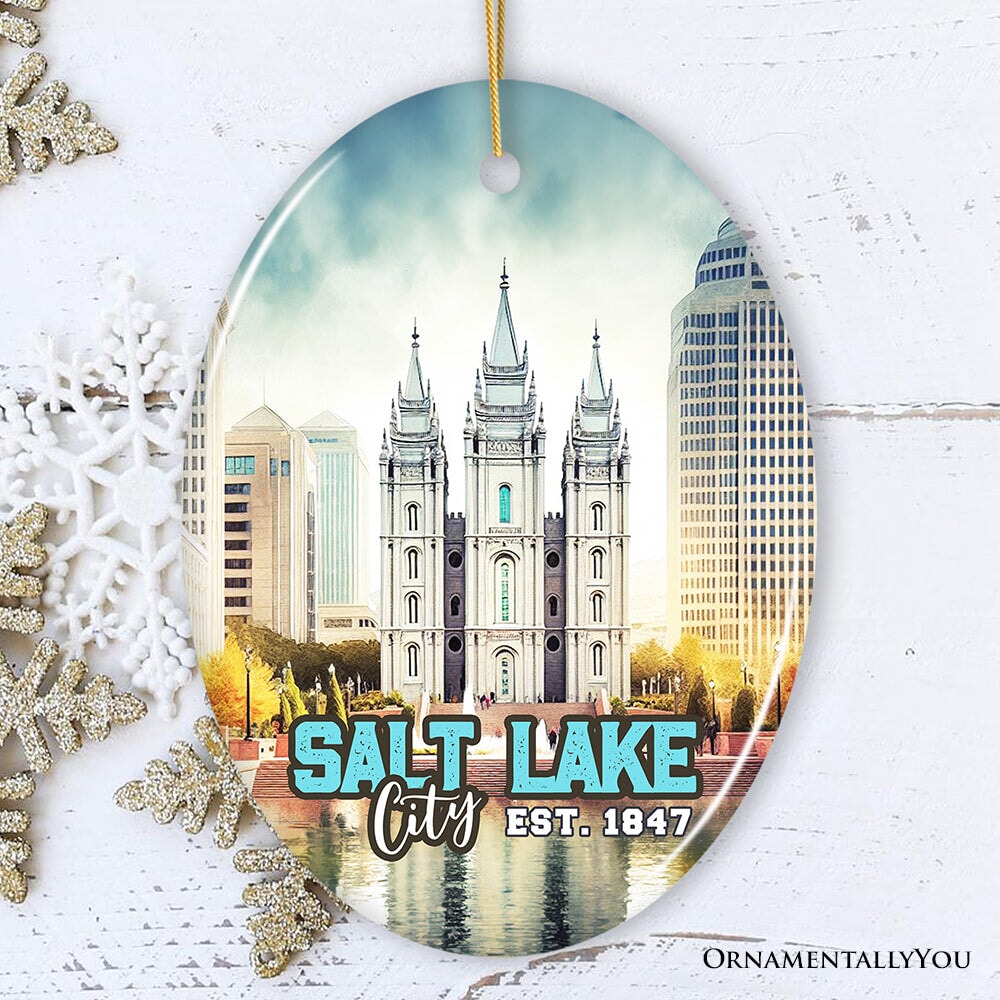 Salt Lake Vintage Ceramic Ornament, Utah Temple Souvenir Christmas Decoration
