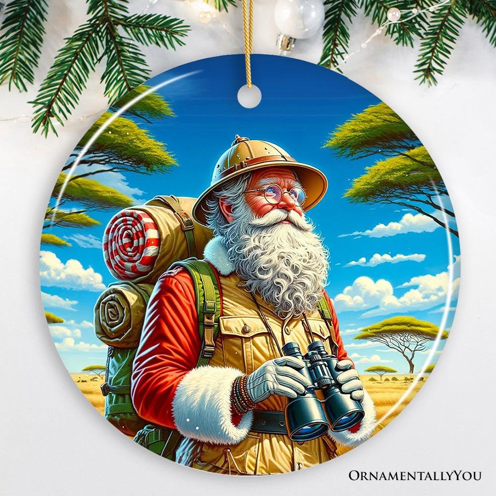 Santa Claus on a Safari Adventure Ornament, Christmas Gift and Decor for Explorers