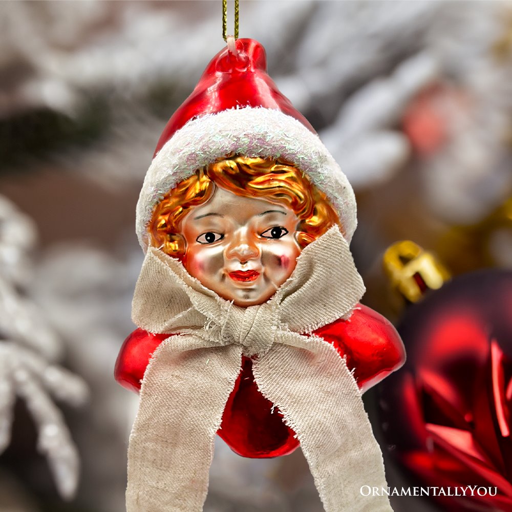 Vintage Victorian Girl Glass Christmas Ornament, Adorable Doll and Retro Holiday Decor
