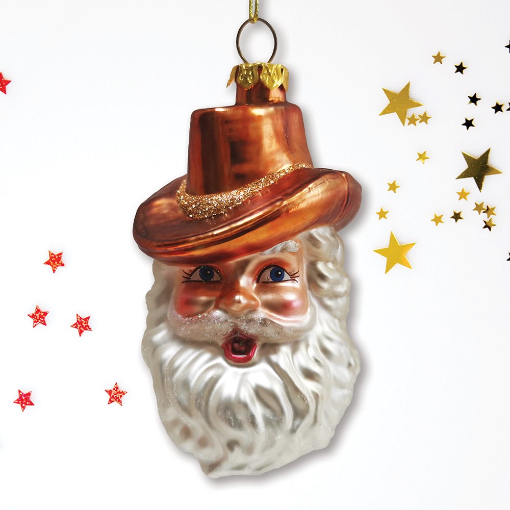 Western Cowboy Santa Vintage Frontier Glass Christmas Ornament