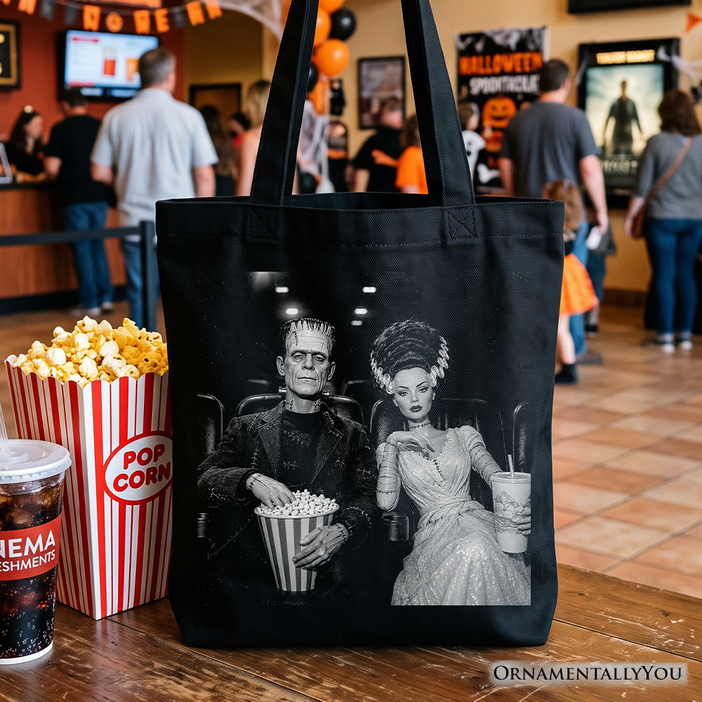 Frankenstein Movie Date Night Tote Bag, Vintage Horror Couple Cinema Gift Shopper