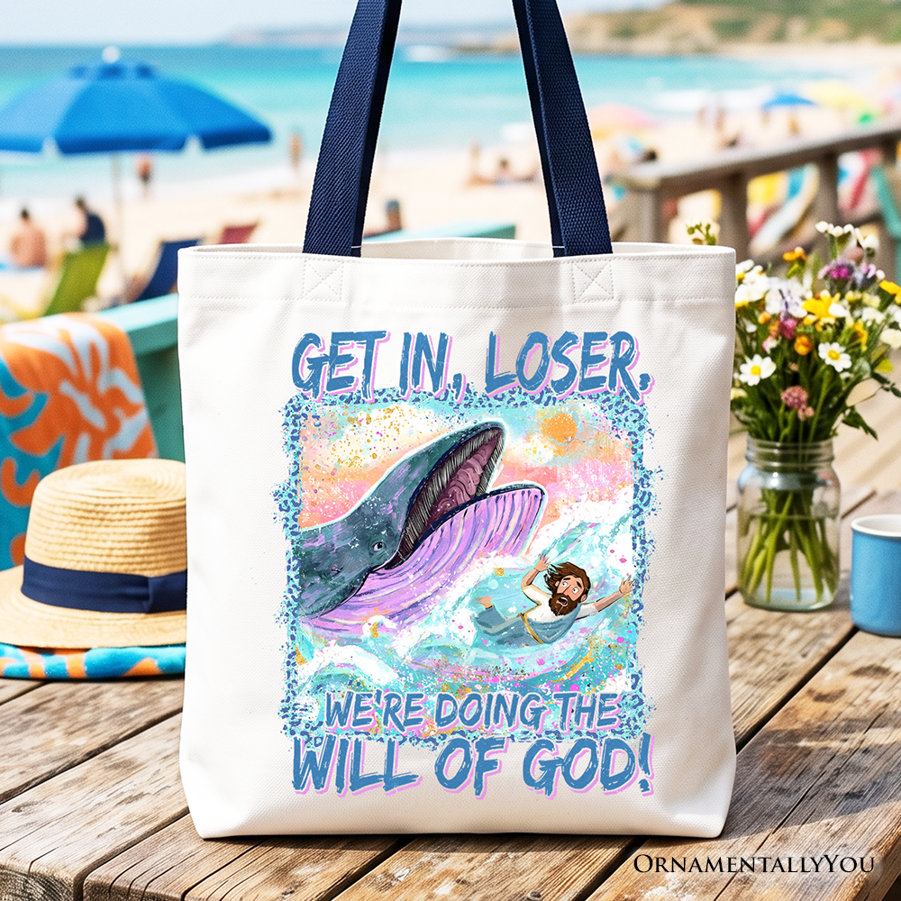 Jonah And The Whale Tote Bag, Doing The Will Of God Funny Christian Gift Shopper