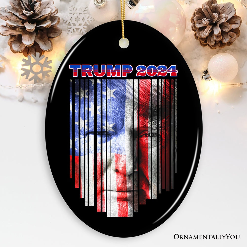 American Flag Trump 2024 Ornament, Election Support Christmas Gift