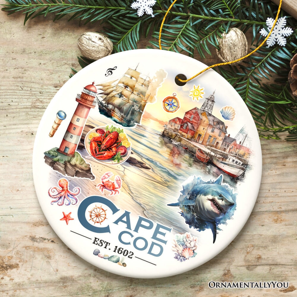 Artistic Cape Cod Exhibit Ornament, Massachusetts Landmark and Souvenir Gift