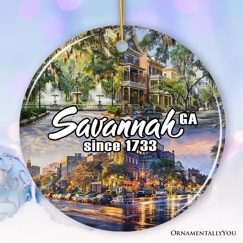 Artistically Scenic Savannah Ornament, Georgia Historical City and Nature Christmas Ornament