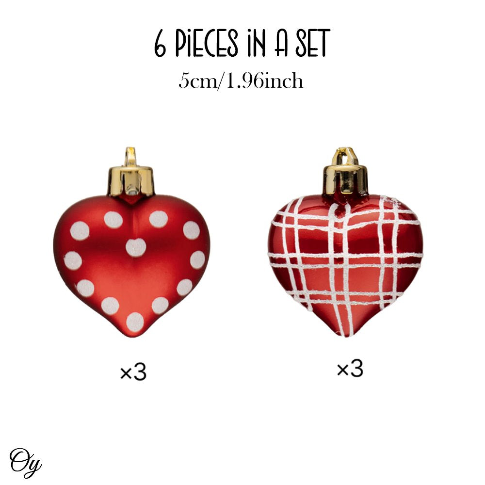 Cute and Glamorous Heart Shaped Christmas Ornament Set, 6 Shatterproof Love Baubles