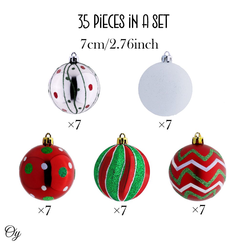 Playfully Patterned Christmas Ornament Bauble Set, 35 Round Holiday Balls