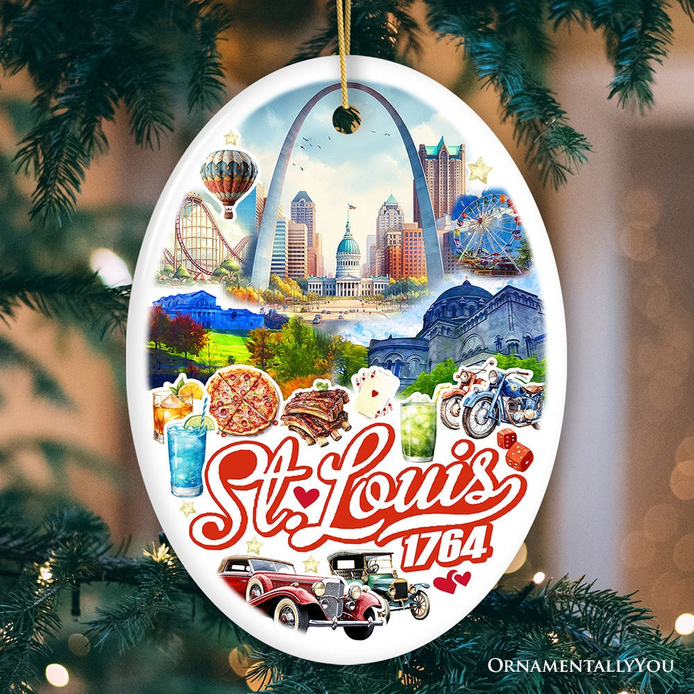 Spectacular St. Louis City Ceramic Art Ornament, Vintage Missouri Souvenir and Christmas Decor