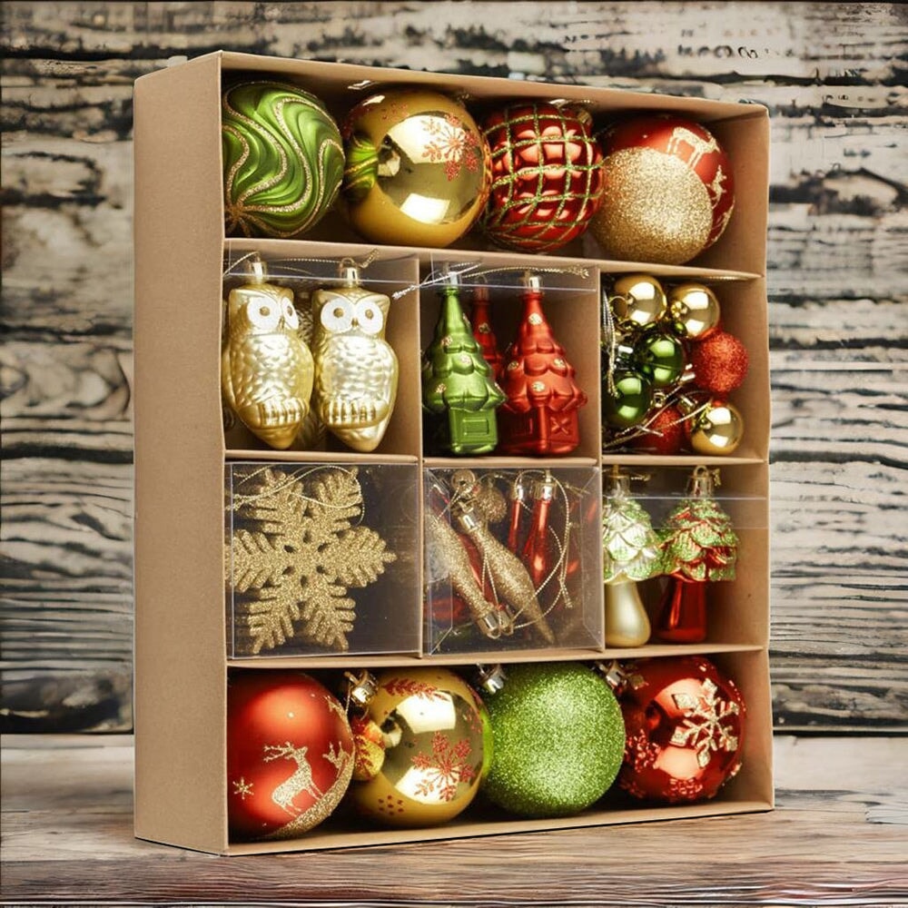 Super Large Enchanted Christmas Forest Ornament Bundle, Set of 80 Glittered Baubles, Snowflakes, Colored Icicles and Trees