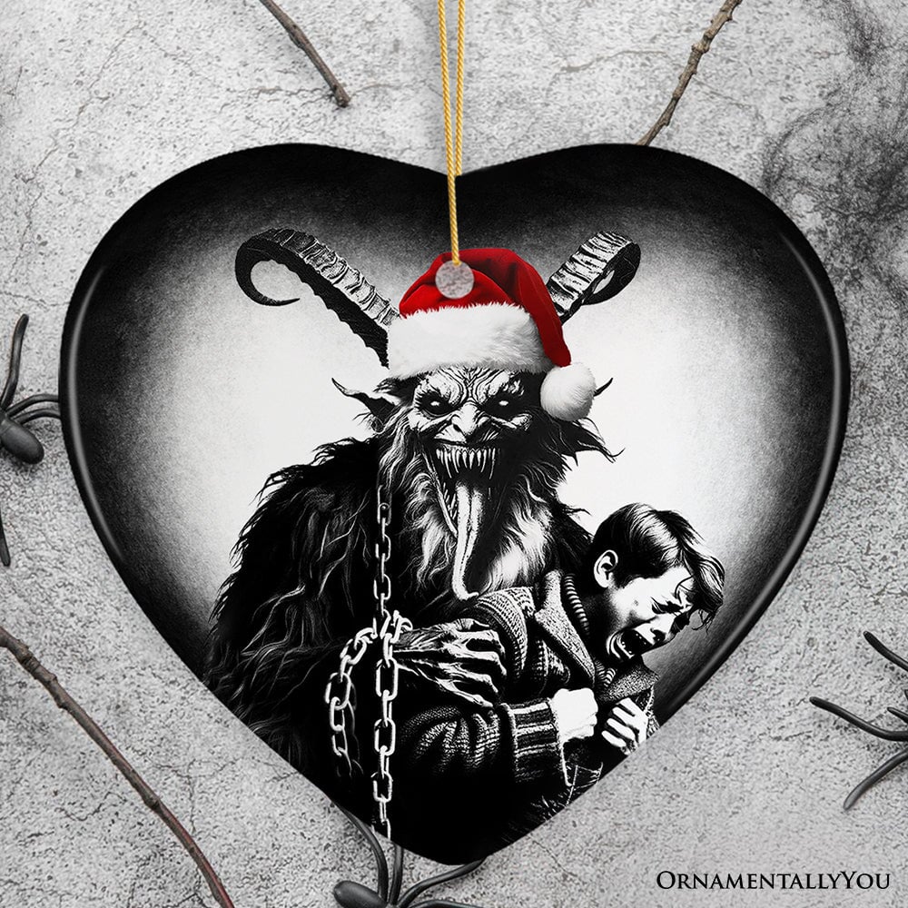 Horrifying Krampus With Santa Hat Ceramic Ornament, Keepsake For Unique Halloween Tree Christmas Decor