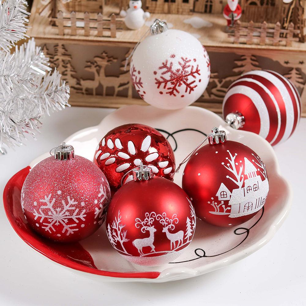 Red and White Shatterproof 16 Piece Christmas Ball Ornament Bundle, Candycane and Glittery Snowflakes