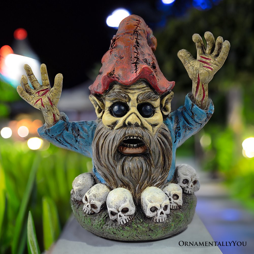 Zombie Gnome Garden Statue, 8" Outdoor Halloween Figurine Yard Decoration
