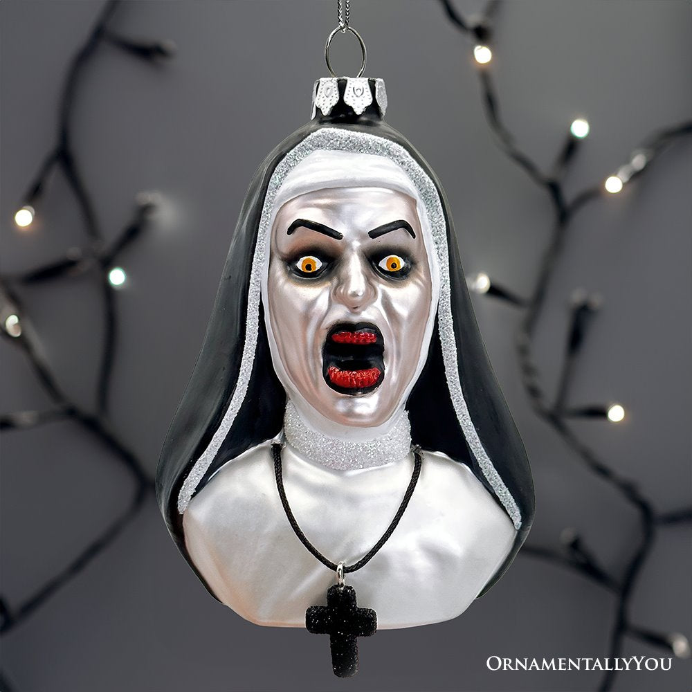 (Pre-Order) Spooky Decor Creepy Nun Themed Glass Ornament, Halloween Gothic Horror Tree Decoration