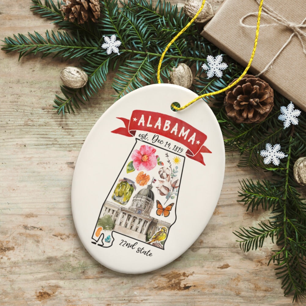 Artistic Alabama State Themes and Landmarks Christmas Ornament