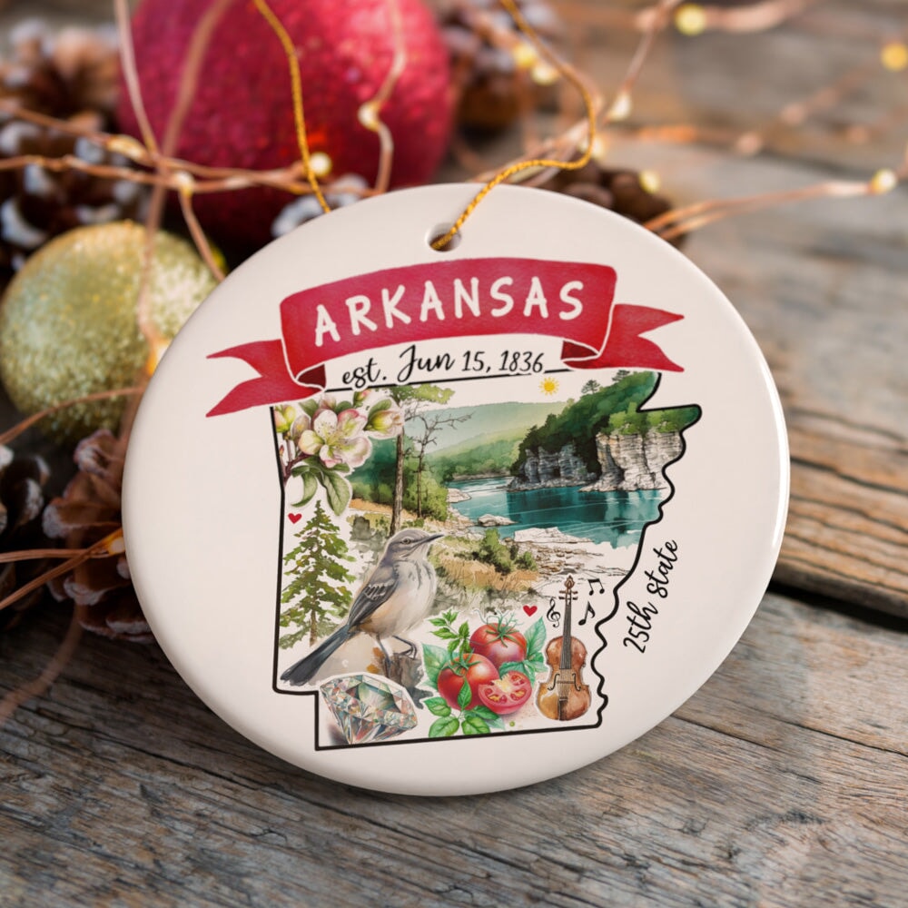 Artistic Arkansas State Themes and Landmarks Christmas Ornament