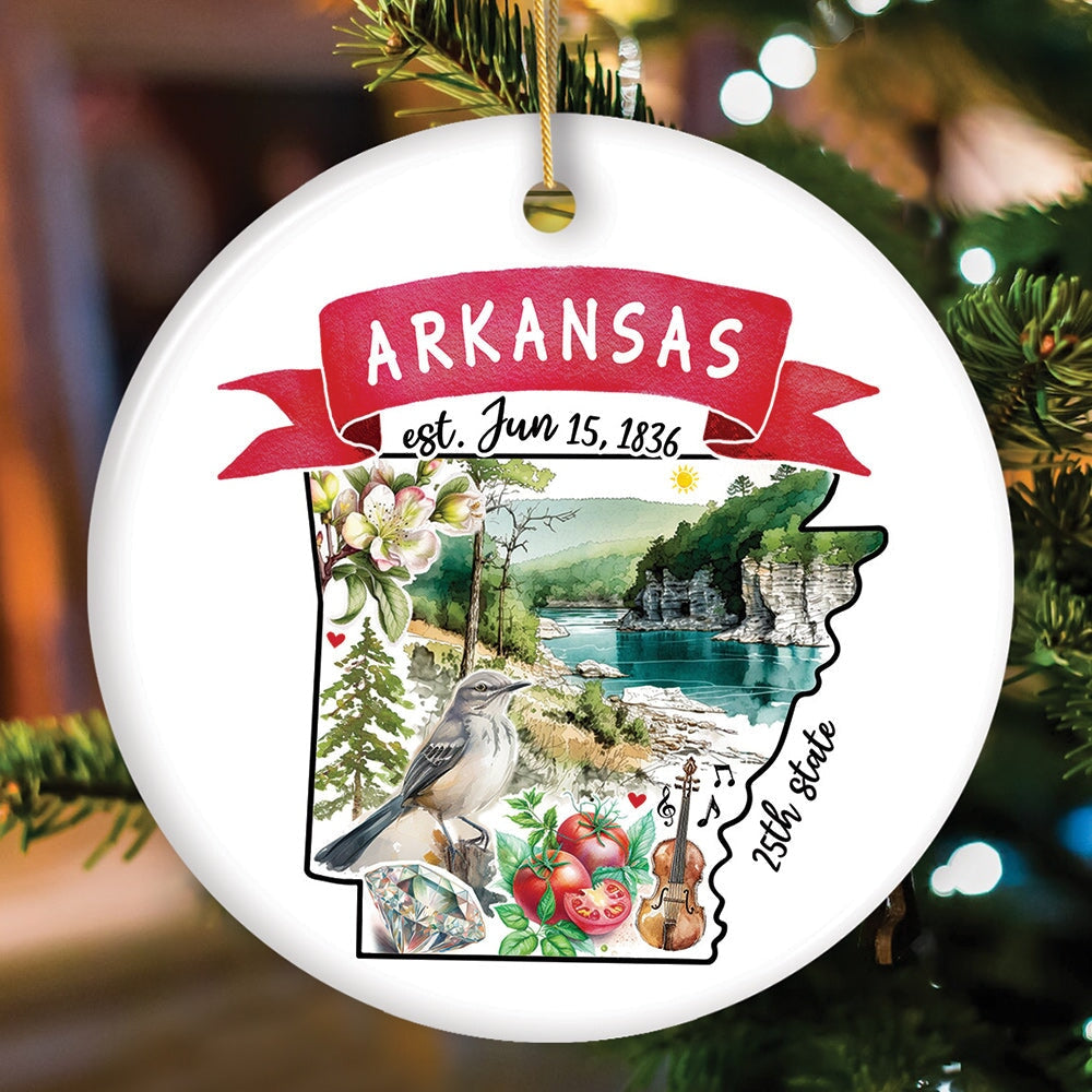 Artistic Arkansas State Themes and Landmarks Christmas Ornament