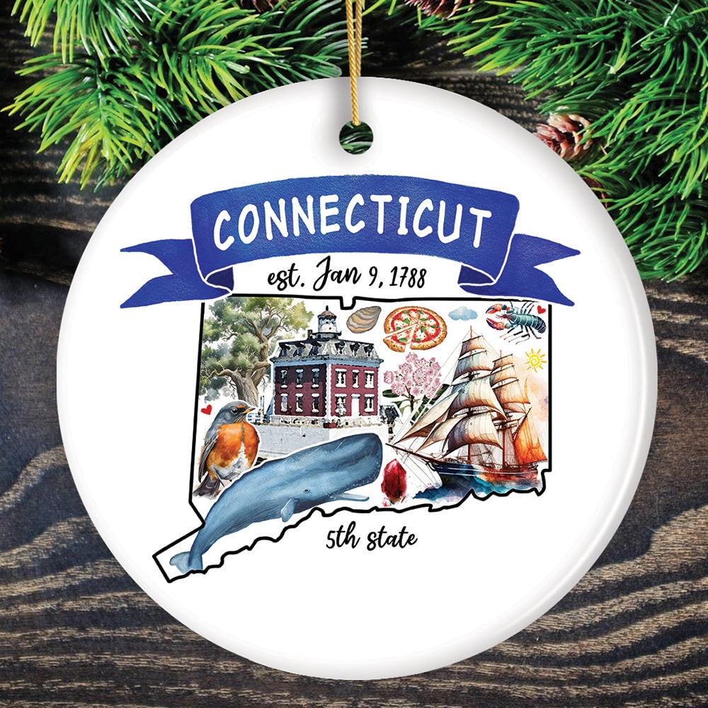 Artistic Connecticut State Themes and Landmarks Christmas Ornament