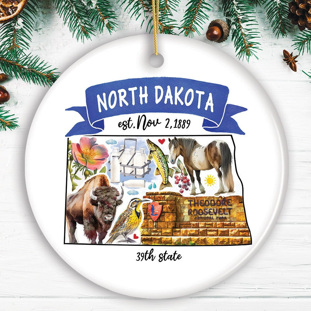 Artistic North Dakota State Themes and Landmarks Christmas Ornament