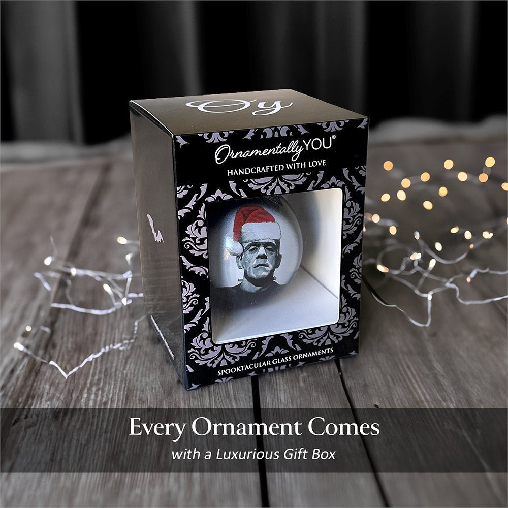 Frankenstein Christmas Spooky Portrait Glass Ornament, Black Horror Halloween Tree Decoration