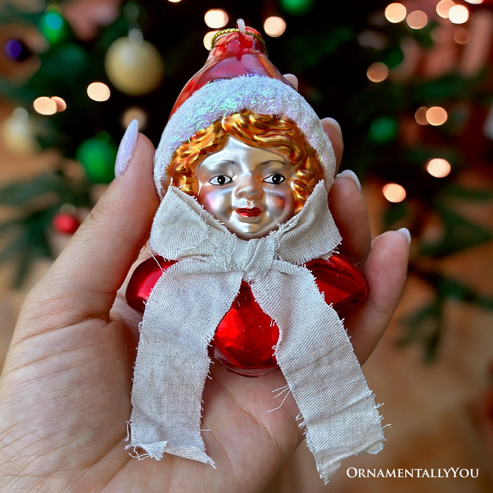 Vintage Victorian Girl Glass Christmas Ornament, Adorable Doll and Retro Holiday Decor