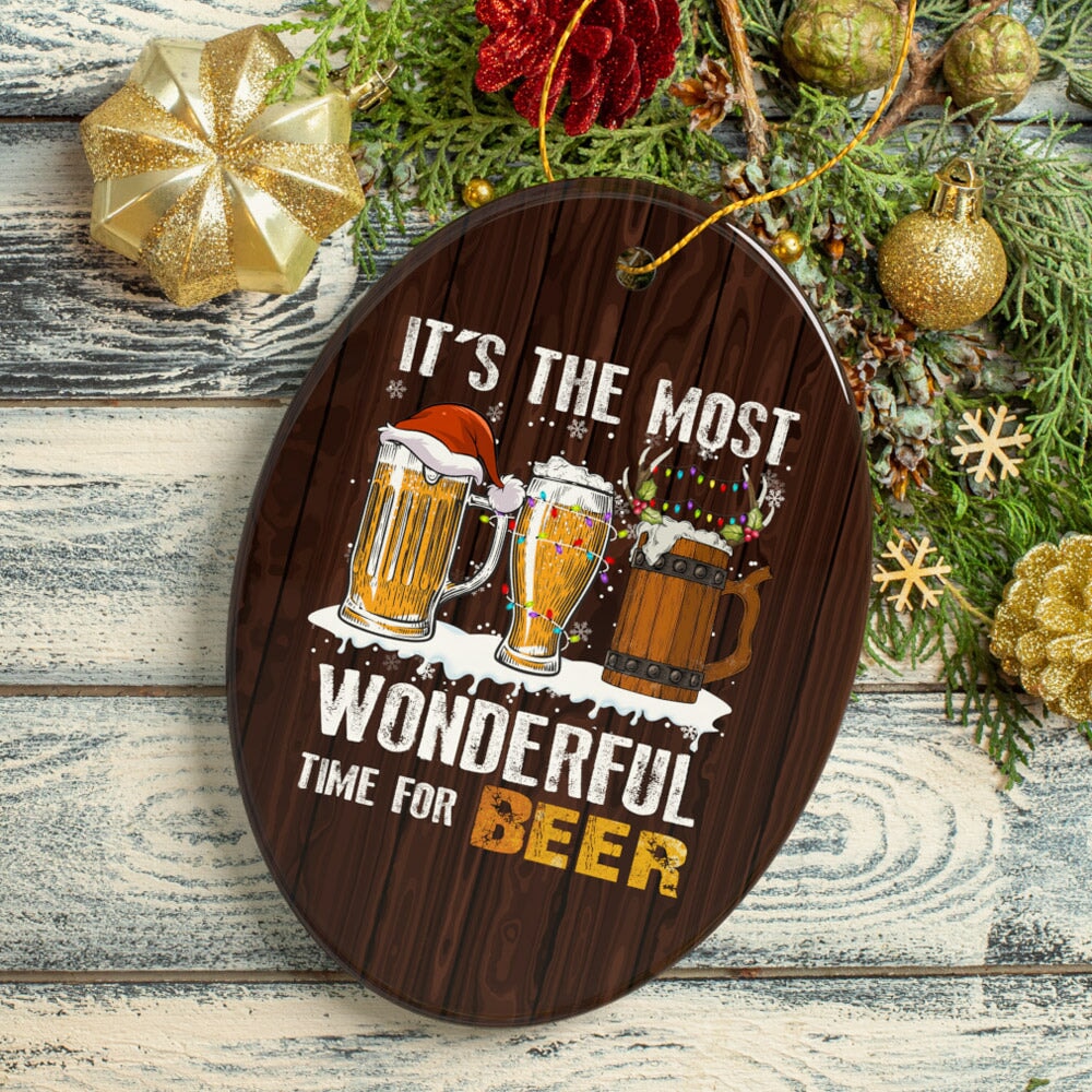 It’s the Most Wonderful Time for a Beer Funny Alcohol Themed Christmas Ornament