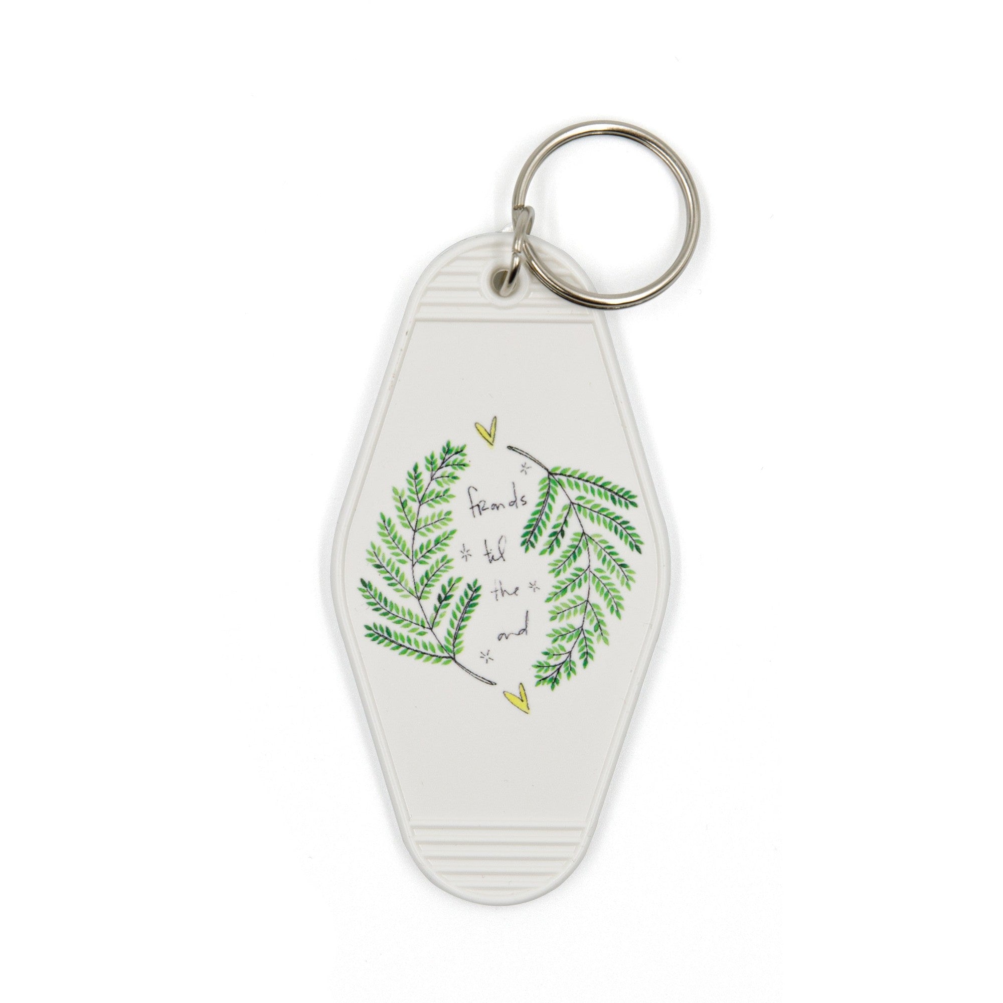 Fronds Til The End Motel Style Illustrated Funny Keychain - White, Green