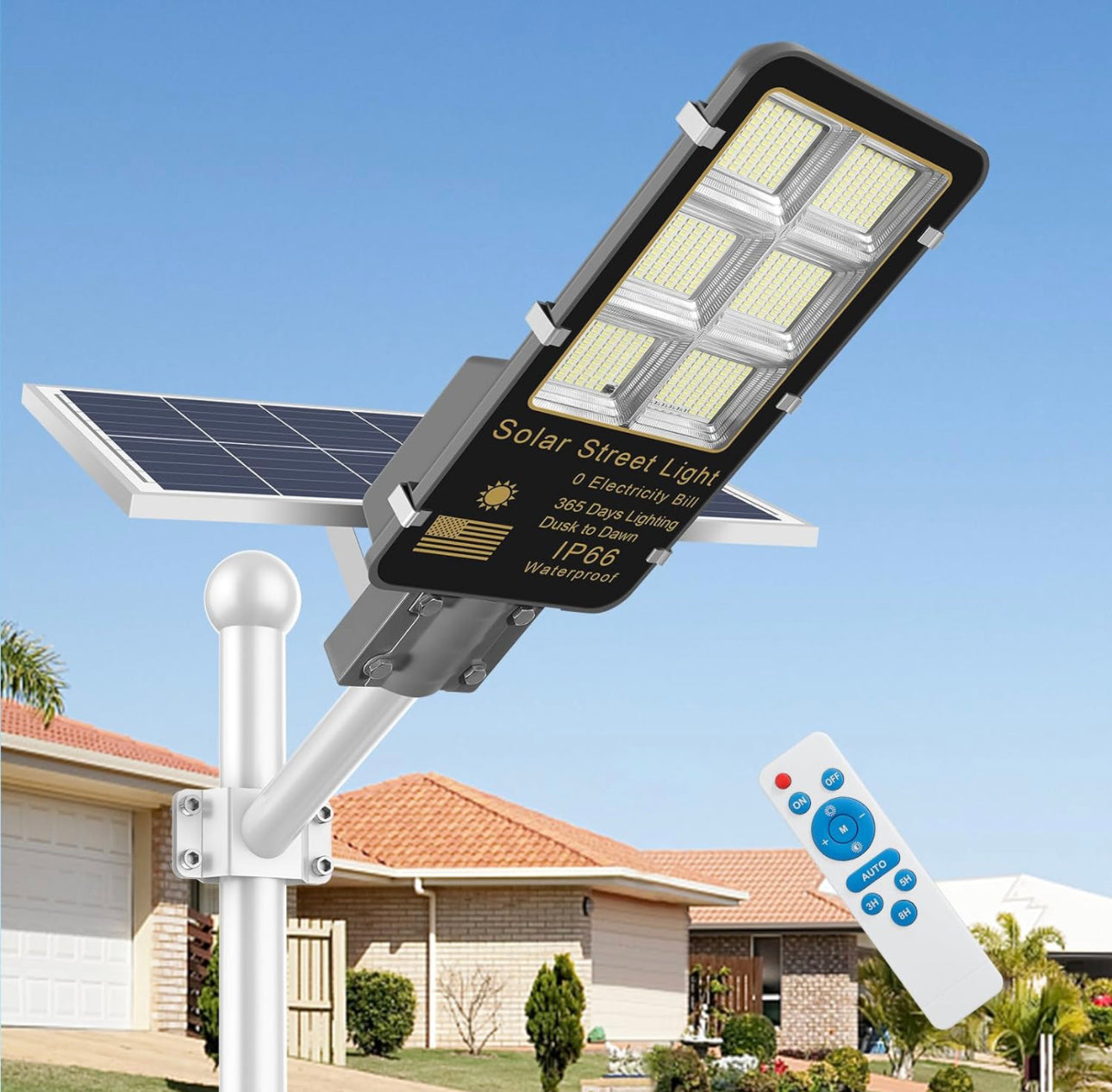 400W Solar Street Lights Outdoor, Dusk to Dawn Solar Led Outdoor Light with Remote Control, 6500K Daylight White