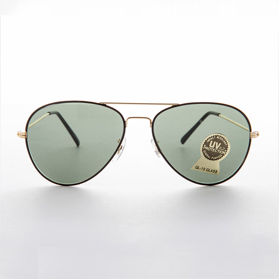 Metal Aviator Vintage Sunglass with Teardrop Glass Lens - Goose