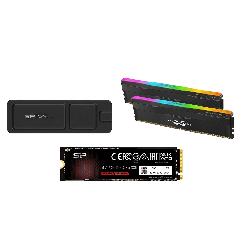 Silicon Power Gen4 4TB SSD, DDR5 6000MT/s 64GB (2x32GB), 1TB Portable SSD Bundle