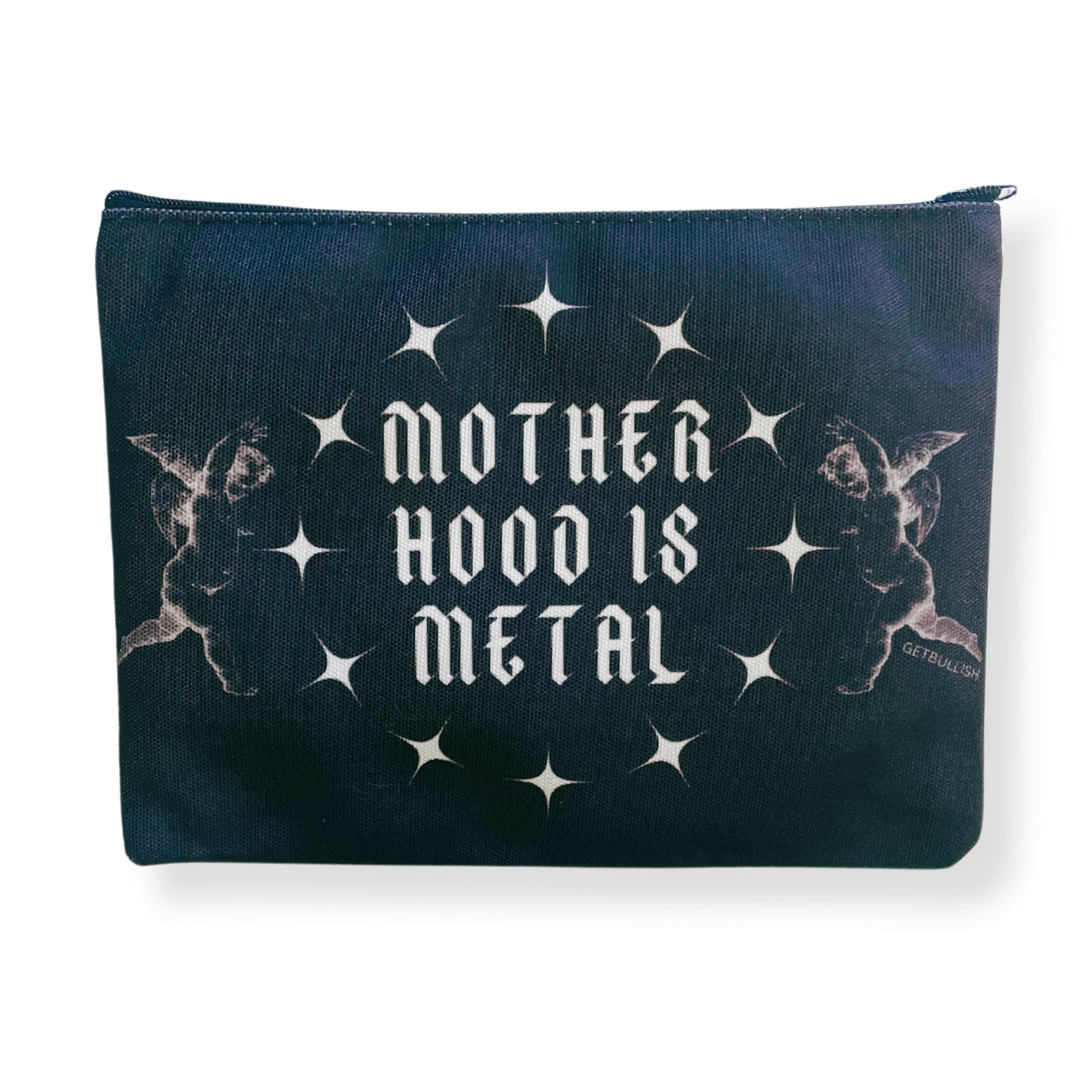 GetBullish Motherhood is Metal Canvas Zipper Pouch 9.5" x 7" | Cosmetics Bag or Pencil Case