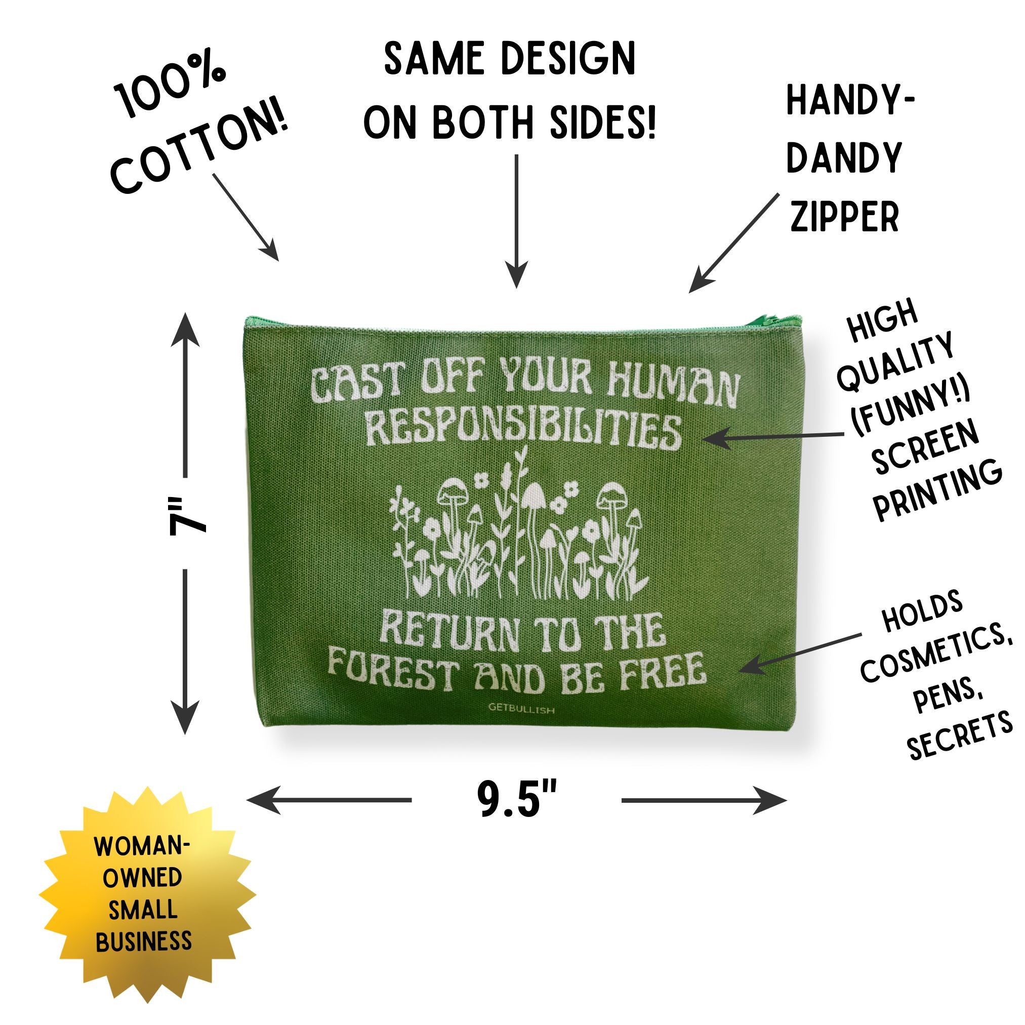 GetBullish Return to the Forest Canvas Zipper Pouch 9.5" x 7" | Cosmetics Bag or Pencil Case