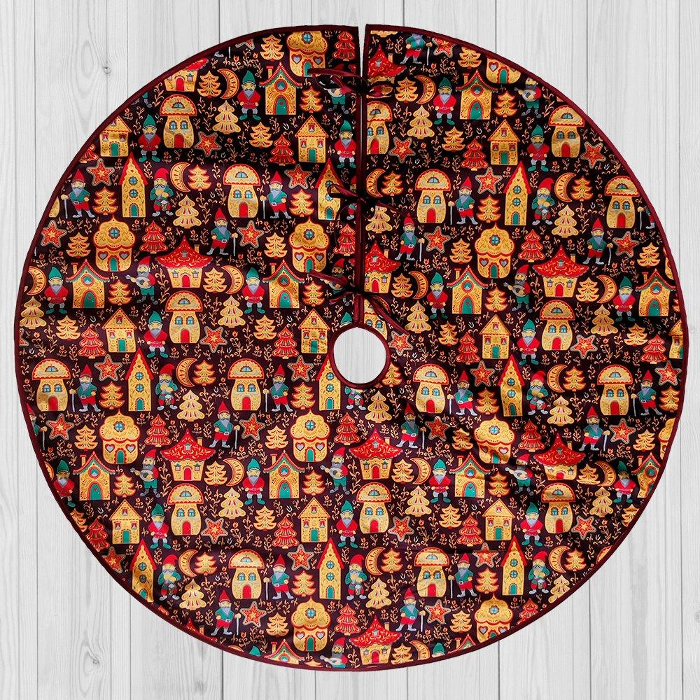 Gnome Folk Pattern Vintage Christmas Tree Skirt