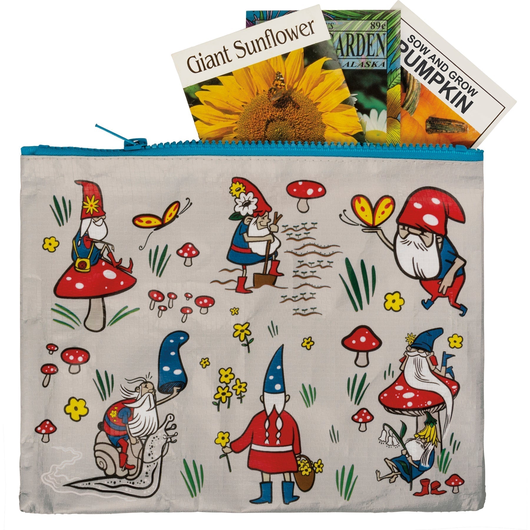 Gnomes Recycled Material Cute/Cool/Unique Zipper Pouch/Bag/Clutch/Cosmetic Bag | 9.5" x 7"