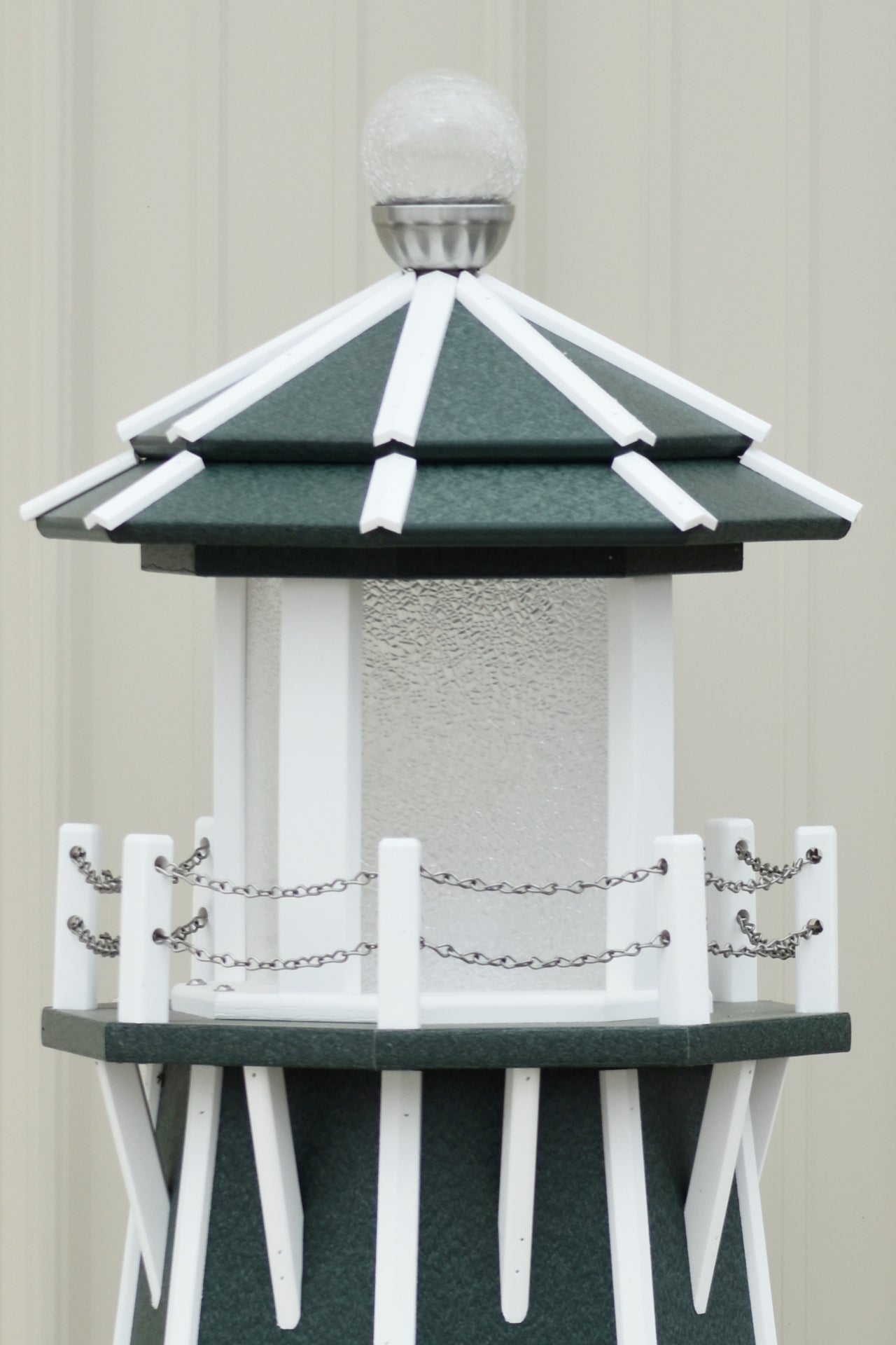 4 ft. Octagon Solar and Electric Powered Poly Lawn Lighthouse, Green/white trim