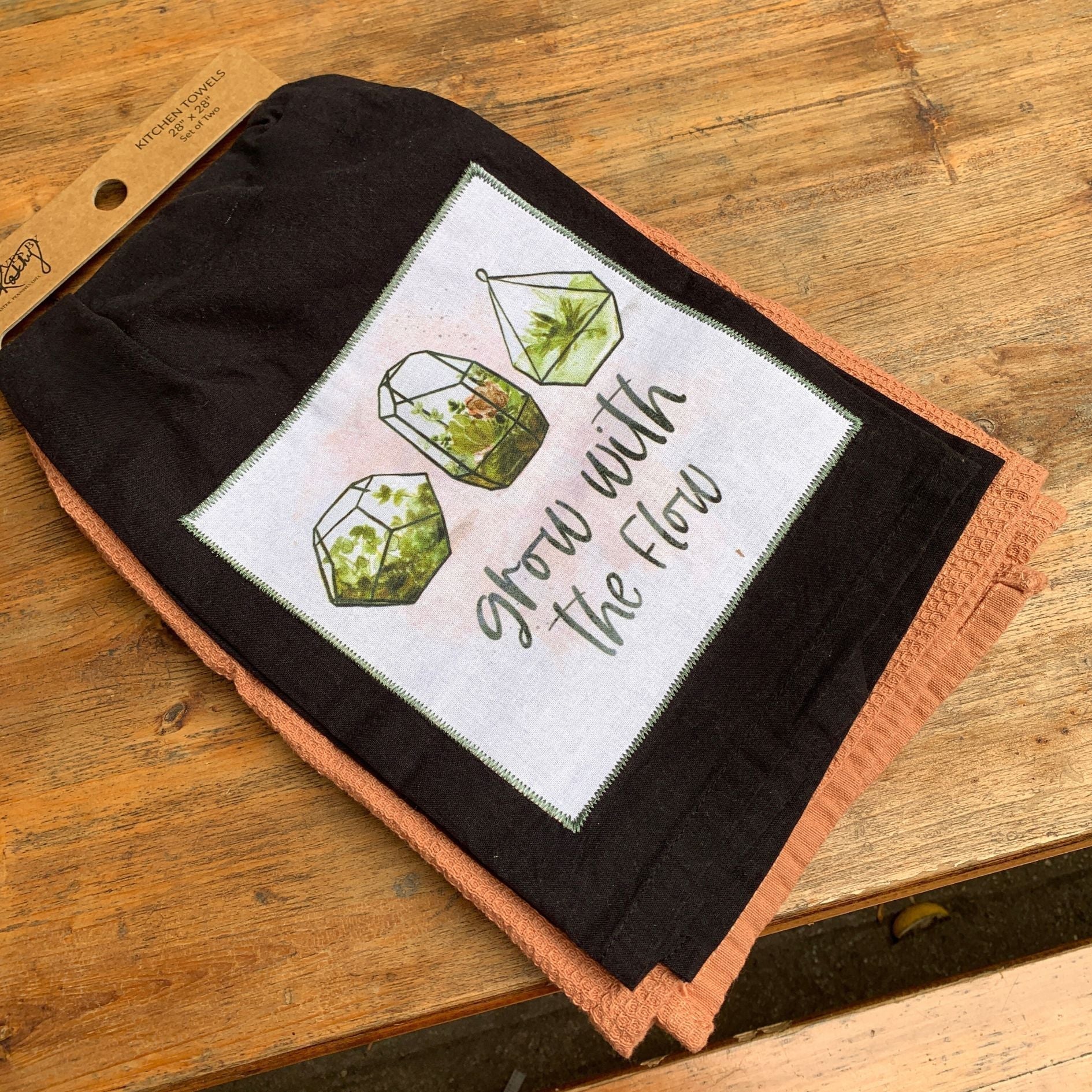 Grow With The Flow Kitchen Towel Set | Cotton Plant Design Tea Dish Cloth | 28" x 28" | Gift for Her