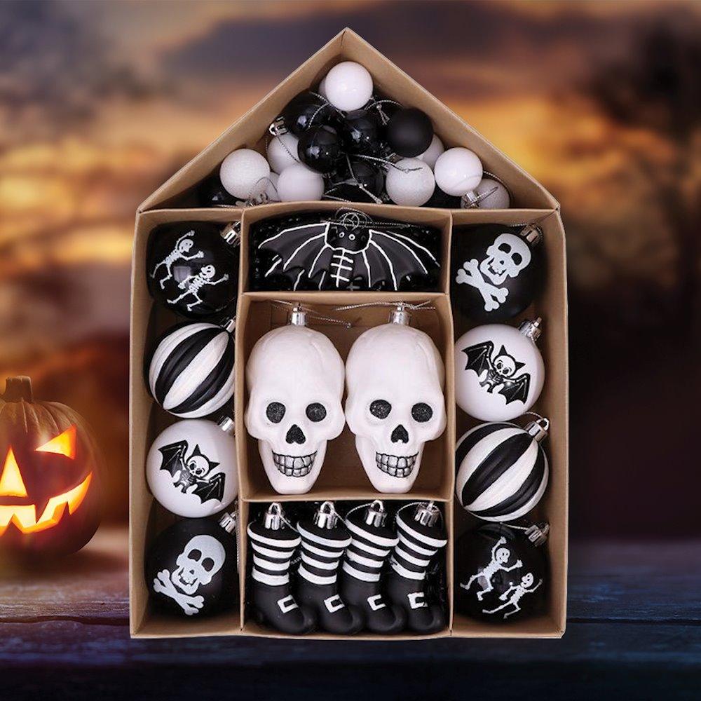 Halloween Skeleton Black and White Ornament Set