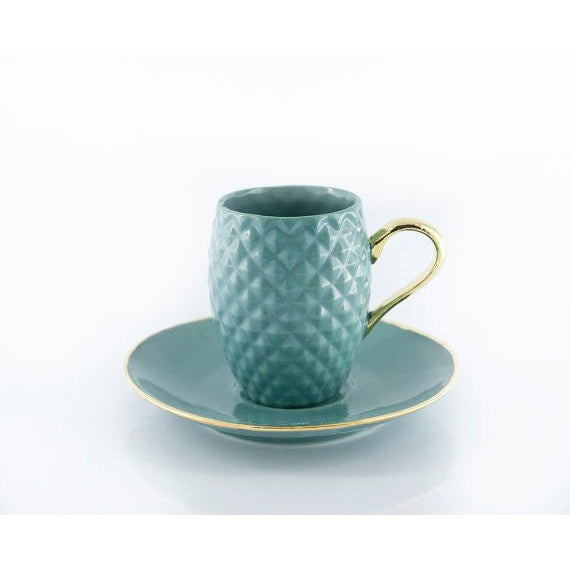 Handmade Pineapple Ceramic Espresso Cup in Blue | Real Gold Accented Handle