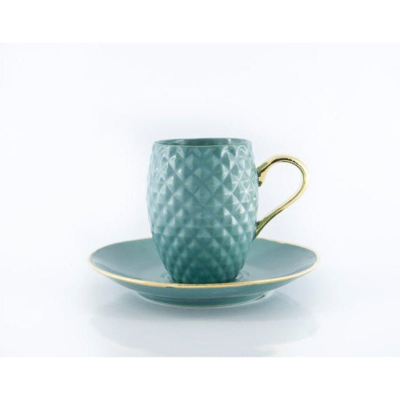 Handmade Pineapple Ceramic Espresso Cup in Blue | Real Gold Accented Handle